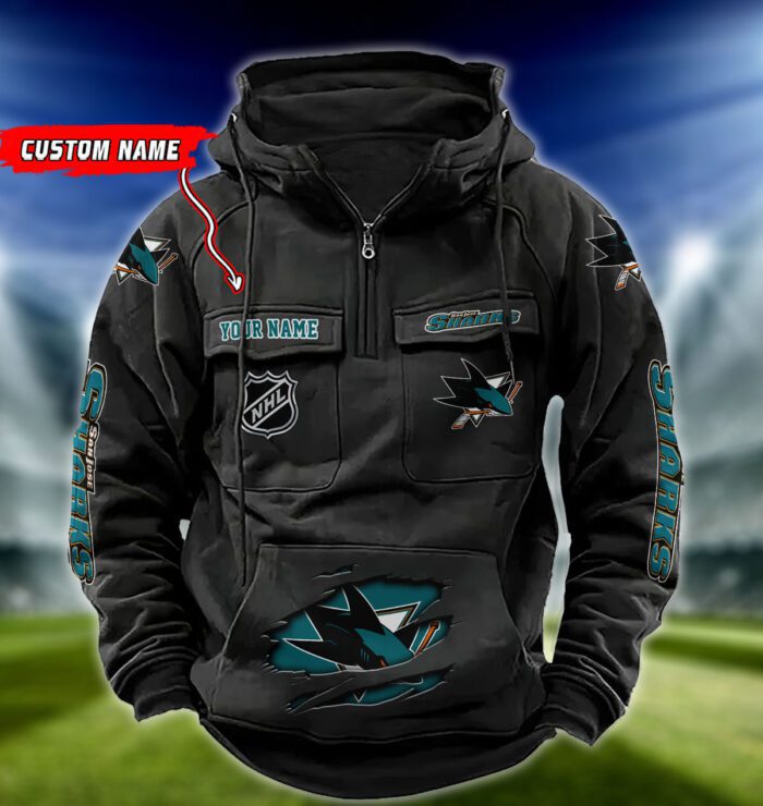 San Jose Sharks NHL Hockey Vintage Quarter Zip Hoodie Retro Hoodie Custom Name WRH1024