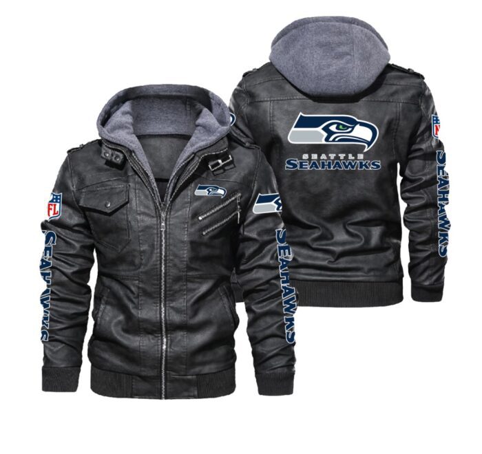 Seattle Seahawks Black Brown Leather Jacket LIZ217