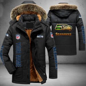 Seattle Seahawks NFL Personalized Golden Logo Parka Jacket Fleece Coat Winter