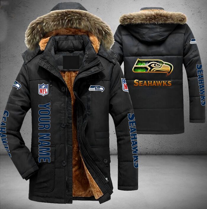 Seattle Seahawks NFL Personalized Golden Logo Parka Jacket Fleece Coat Winter