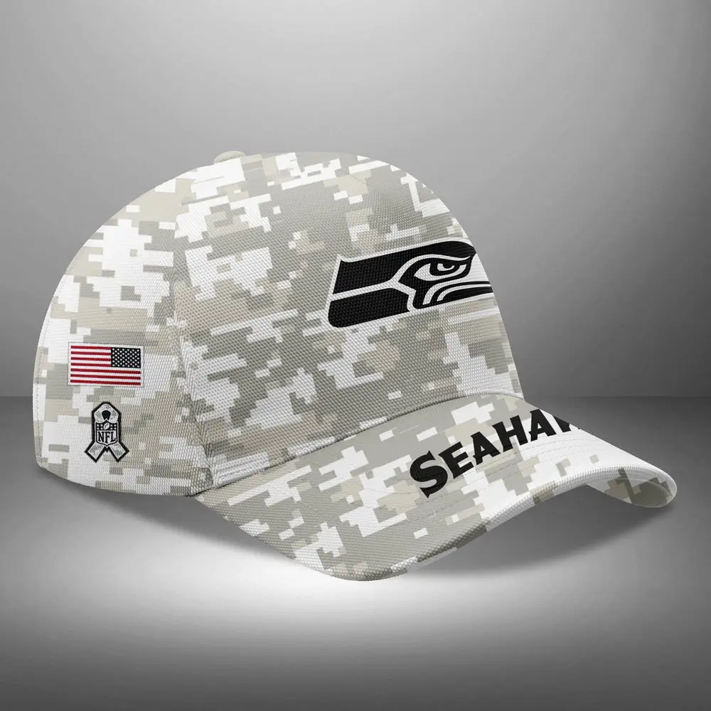 Seattle seahawks NFL Arctic Camo 2024 Salute to Service Custom Name And Year Classic Cap WCC1028