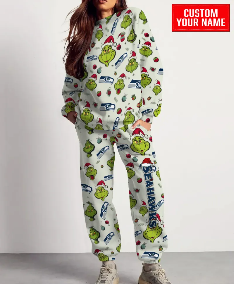 Seattle seahawks Personalized NFL Grinch Pattern Sweater And Sweatpants  CHS1150