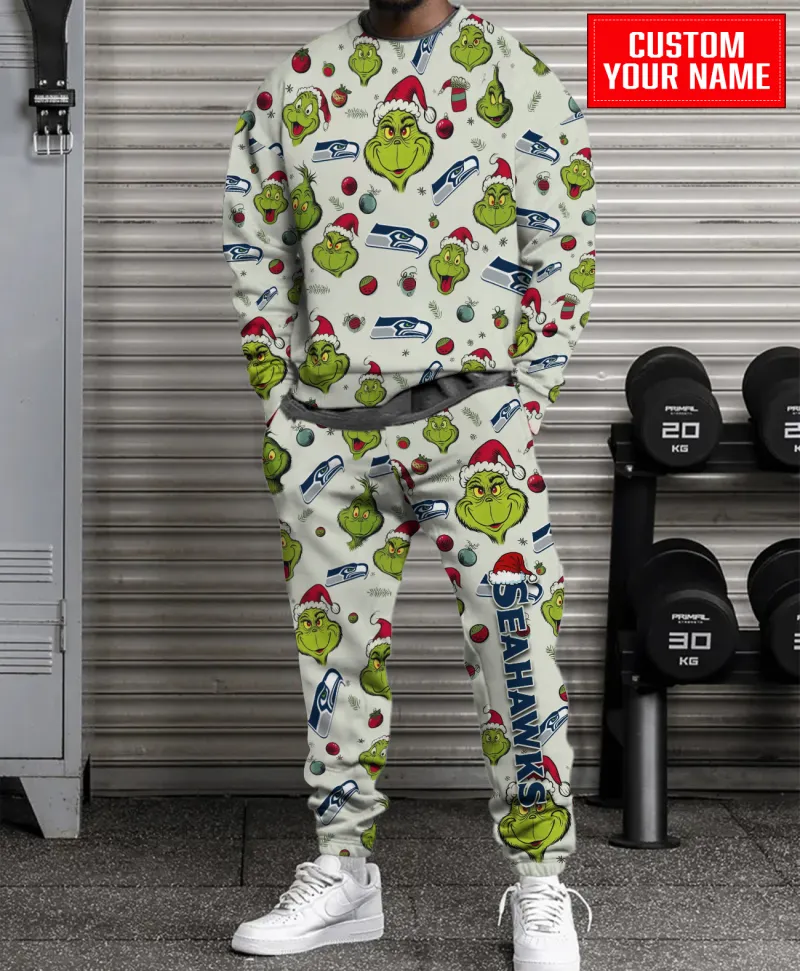 Seattle seahawks Personalized NFL Grinch Pattern Sweater And Sweatpants  CHS1152