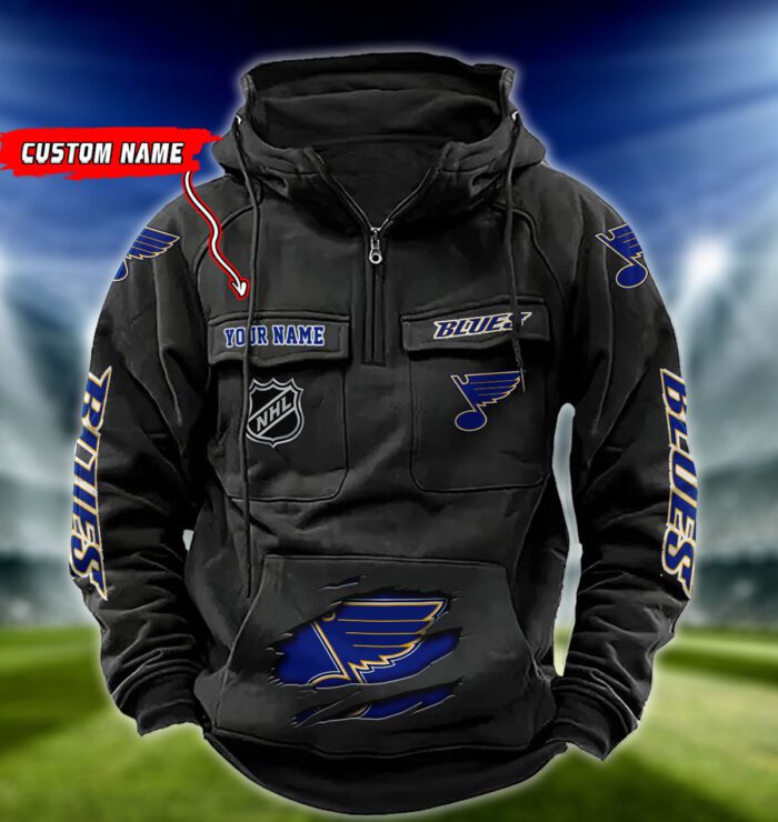 St Louis Blues NHL Hockey Vintage Quarter Zip Hoodie Retro Hoodie Custom Name WRH1026