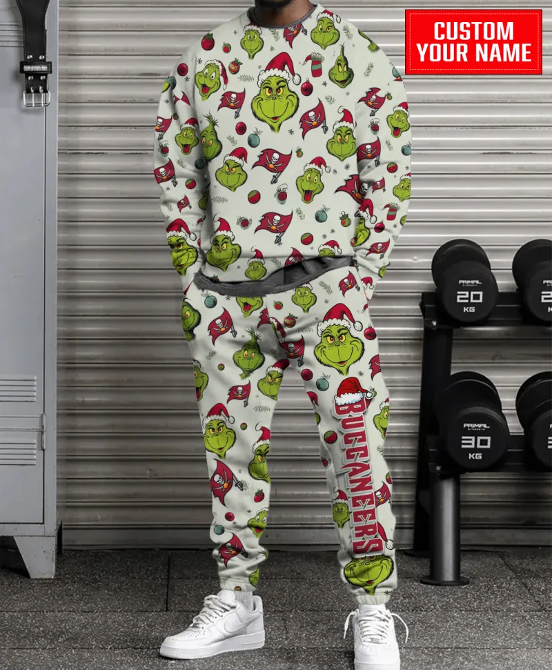 Tampa Bay Buccaneers Personalized NFL Grinch Pattern Sweater And Sweatpants  CHS1153