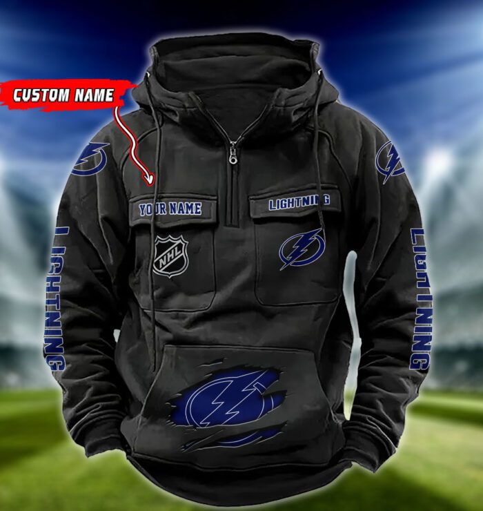 Tampa Bay Lightning NHL Hockey Vintage Quarter Zip Hoodie Retro Hoodie Custom Name WRH1027