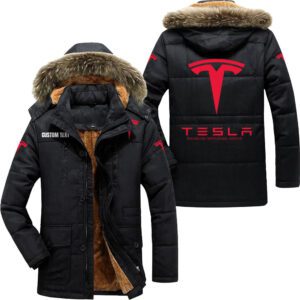 Tesla Motors Hooded Fleece Parka Jacket Fleece Coat Winter Customize Name PJF1327