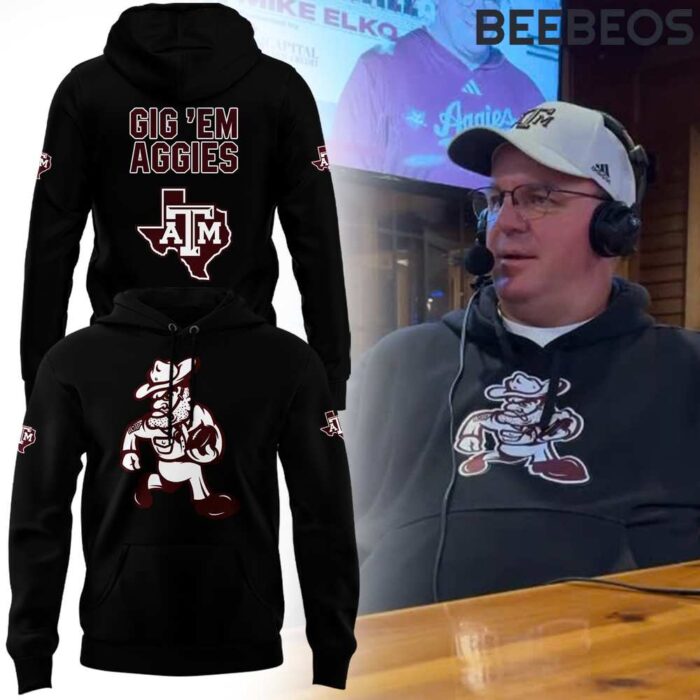 Texas A&M Aggies Coach Mike Elko Gig em Aggies Black Unisex Hoodie HBB1091