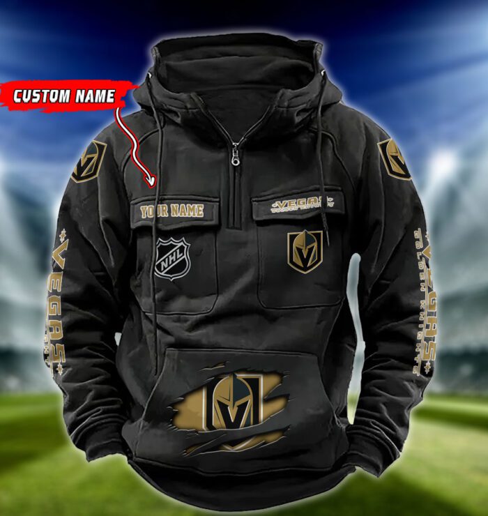 Vegas Golden Knights NHL Hockey Vintage Quarter Zip Hoodie Retro Hoodie Custom Name WRH1029