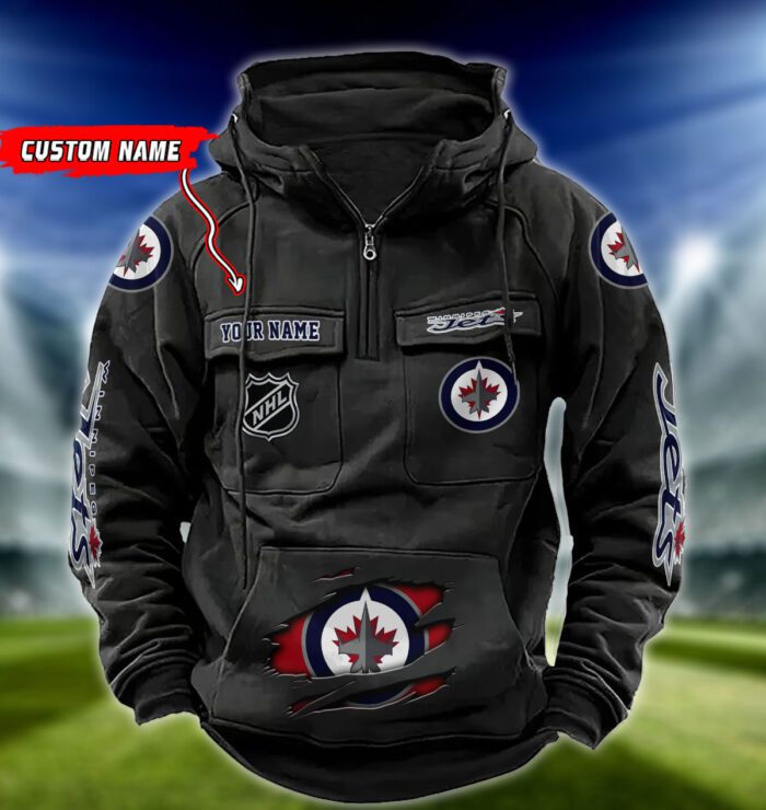 Winnipeg Jets NHL Hockey Vintage Quarter Zip Hoodie Retro Hoodie Custom Name WRH1030