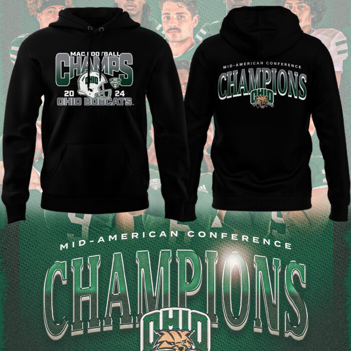 2024 Mac Champions Ohio Bobcats Football Black Hoodie BHD6140