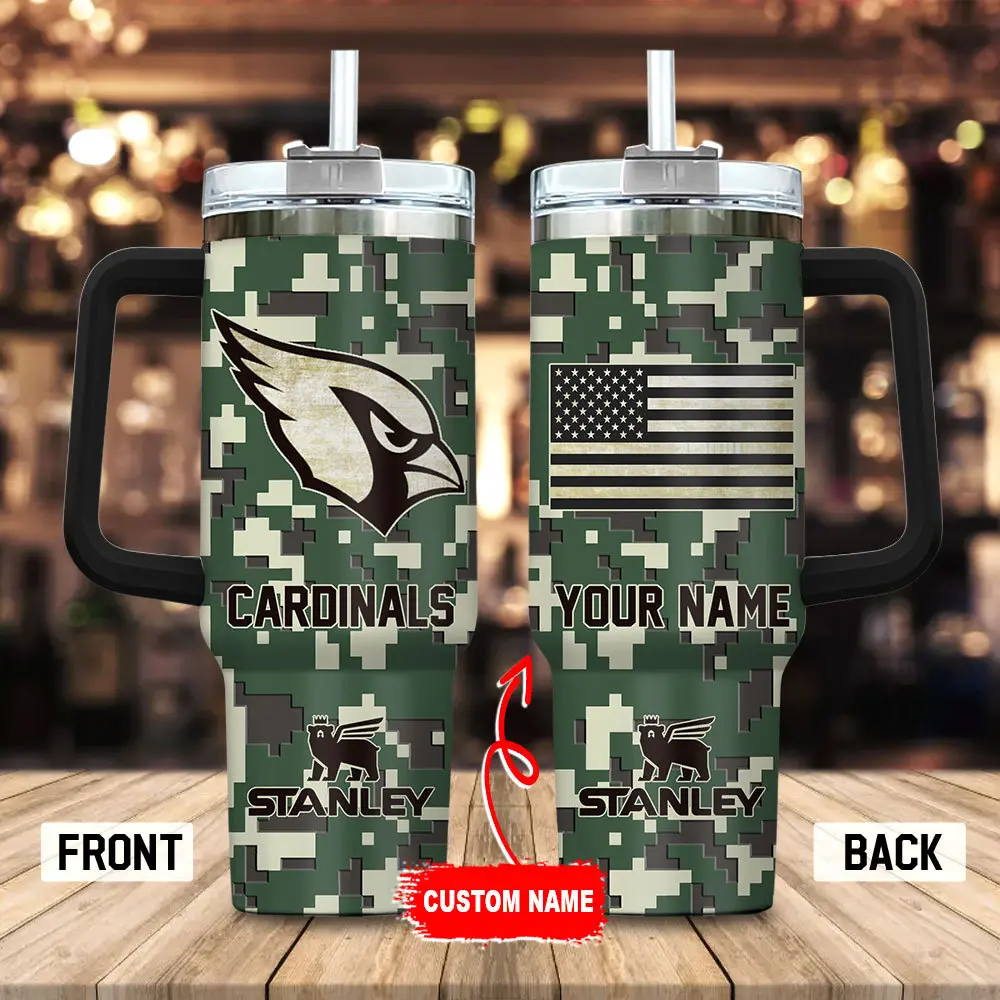 Arizona Cardinals Personalized NFL Camo Military Green Pattern Stanley Tumbler 40Oz