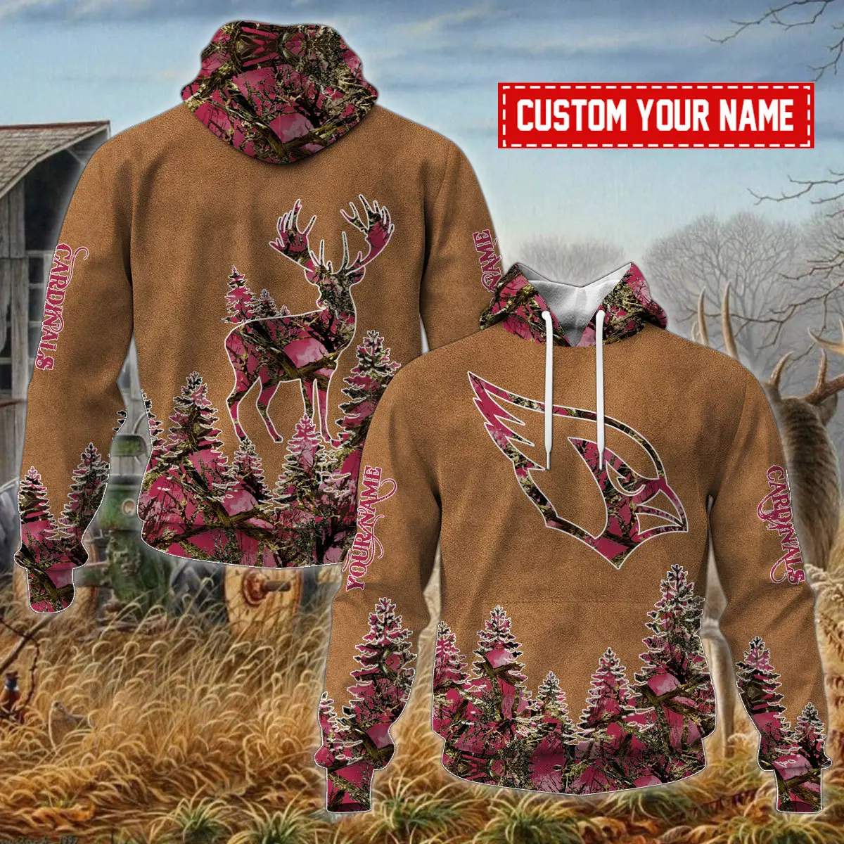 Arizona Cardinals Personalized NFL X Camo Hunting Brown Unisex Hoodie 2024/25 Team Color WHD5087