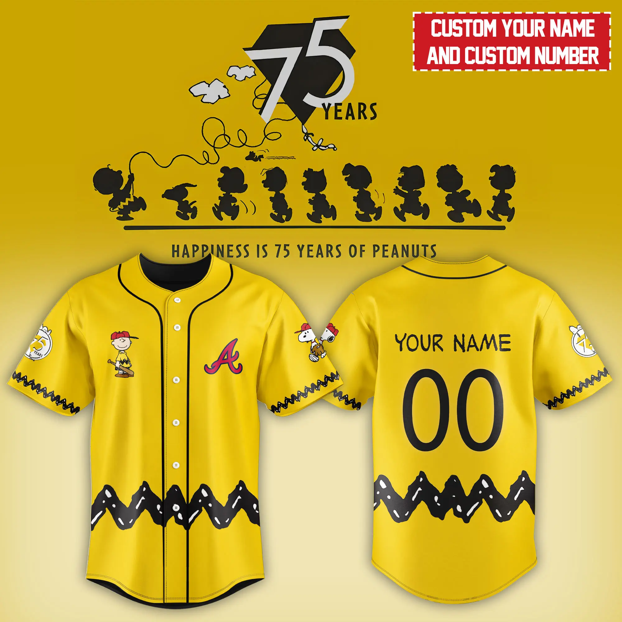 Atlanta Braves MLB X Snoopy Peanuts' 75th Anniversary Baseball Jersey