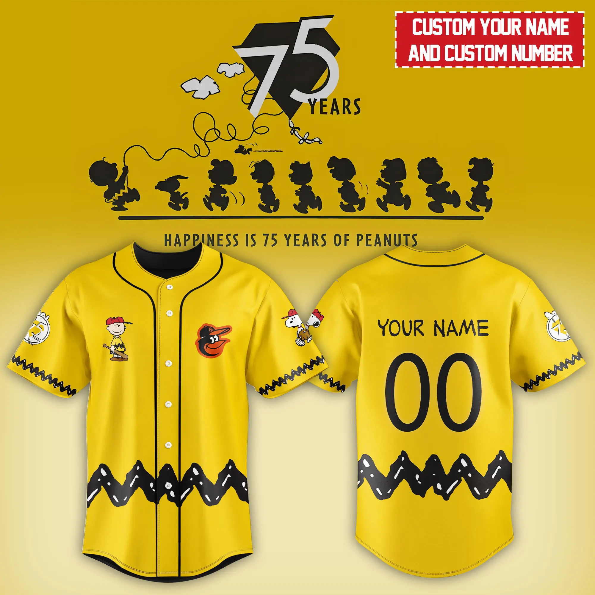 Baltimore Orioles MLB X Snoopy Peanuts' 75th Anniversary Baseball Jersey