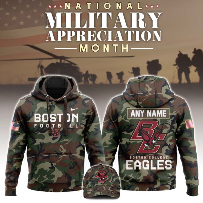 Boston College Eagles x NCAA National Military Appreciation Month Unisex Hoodie Cap Joggers Set 2024/25 HCJ1229