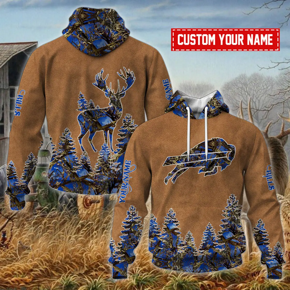 Buffalo Bills Personalized NFL X Camo Hunting Brown Unisex Hoodie 2024/25 Team Color WHD5091