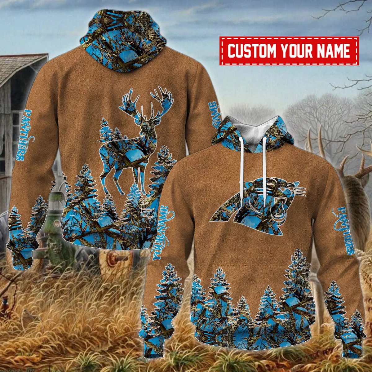 Carolina Panthers Personalized NFL X Camo Hunting Brown Unisex Hoodie 2024/25 Team Color WHD5092