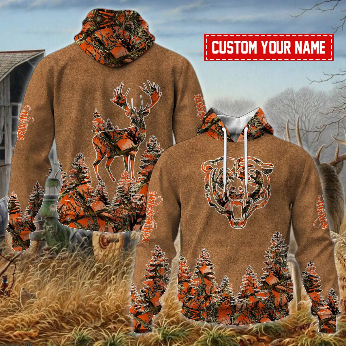 Chicago Bears Personalized NFL X Camo Hunting Brown Unisex Hoodie 2024/25 Team Color WHD5094