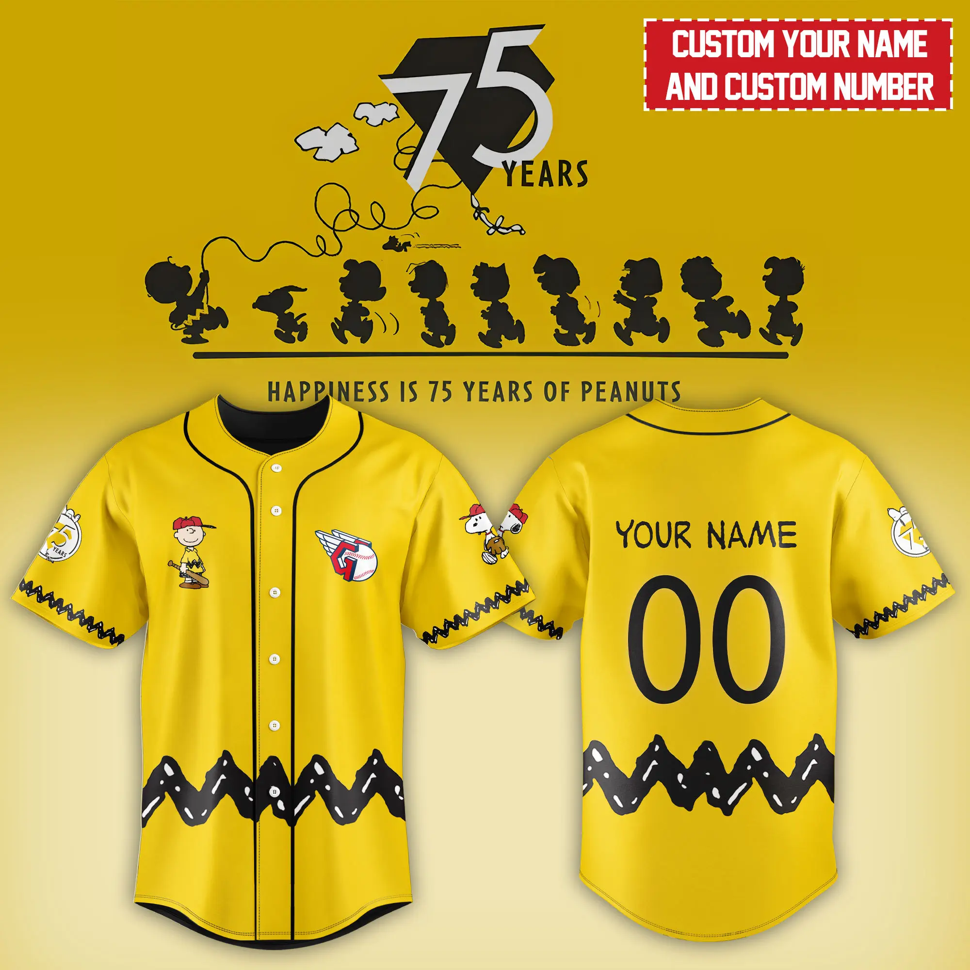 Cleveland Guardians MLB X Snoopy Peanuts' 75th Anniversary Baseball Jersey