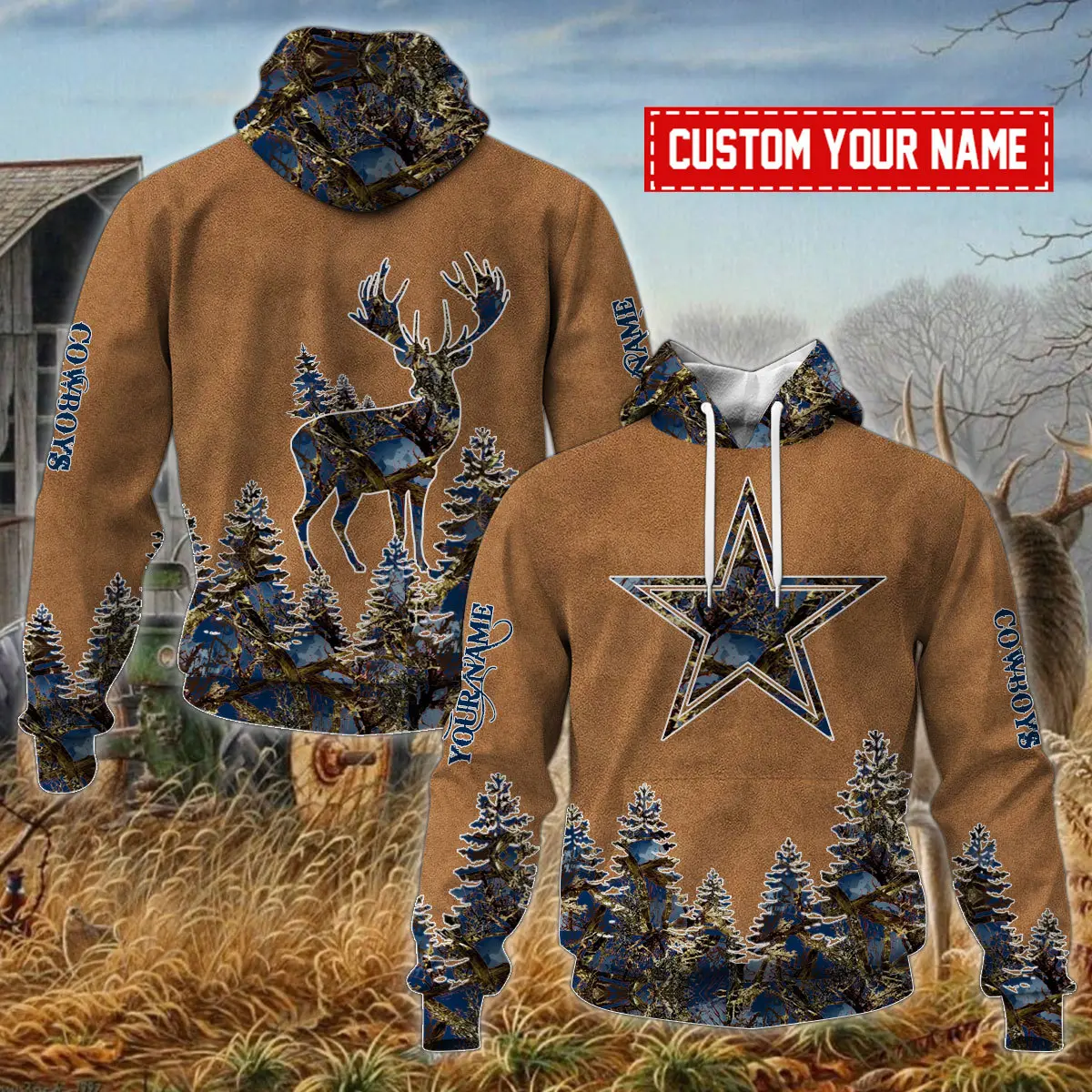 Dallas Cowboys Personalized NFL X Camo Hunting Brown Unisex Hoodie 2024/25 Team Color WHD5090