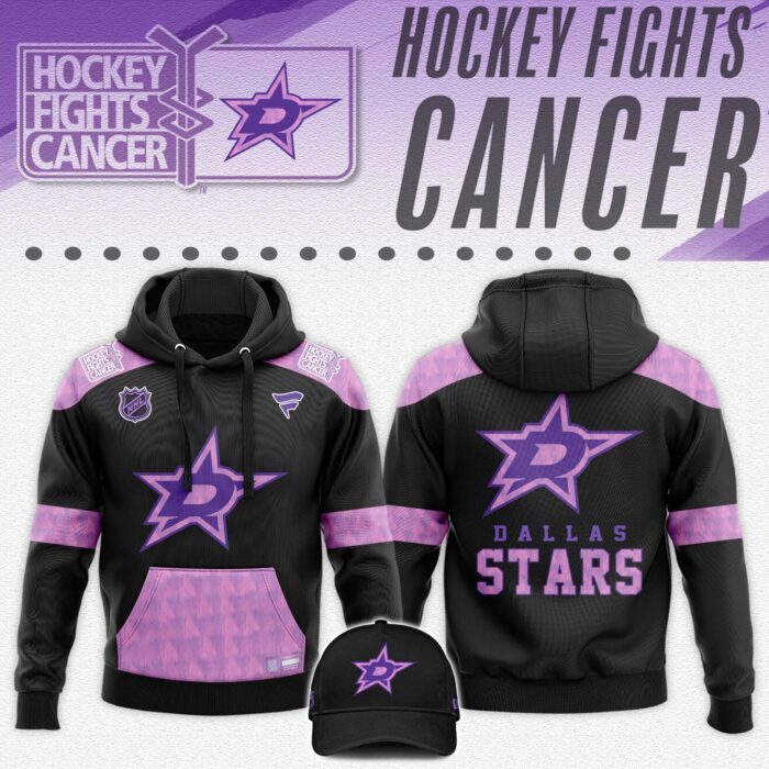 Dallas Stars x Hockey Fights Cancer Black Unisex Hoodie Cap Joggers Set 2024/25 HCJ1366