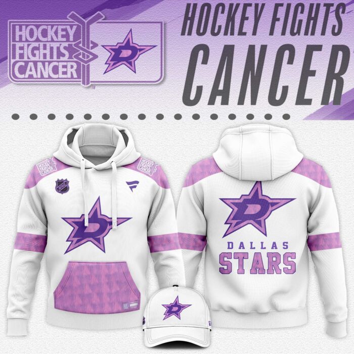 Dallas Stars x Hockey Fights Cancer White Unisex Hoodie Cap Joggers Set 2024/25 HCJ1365