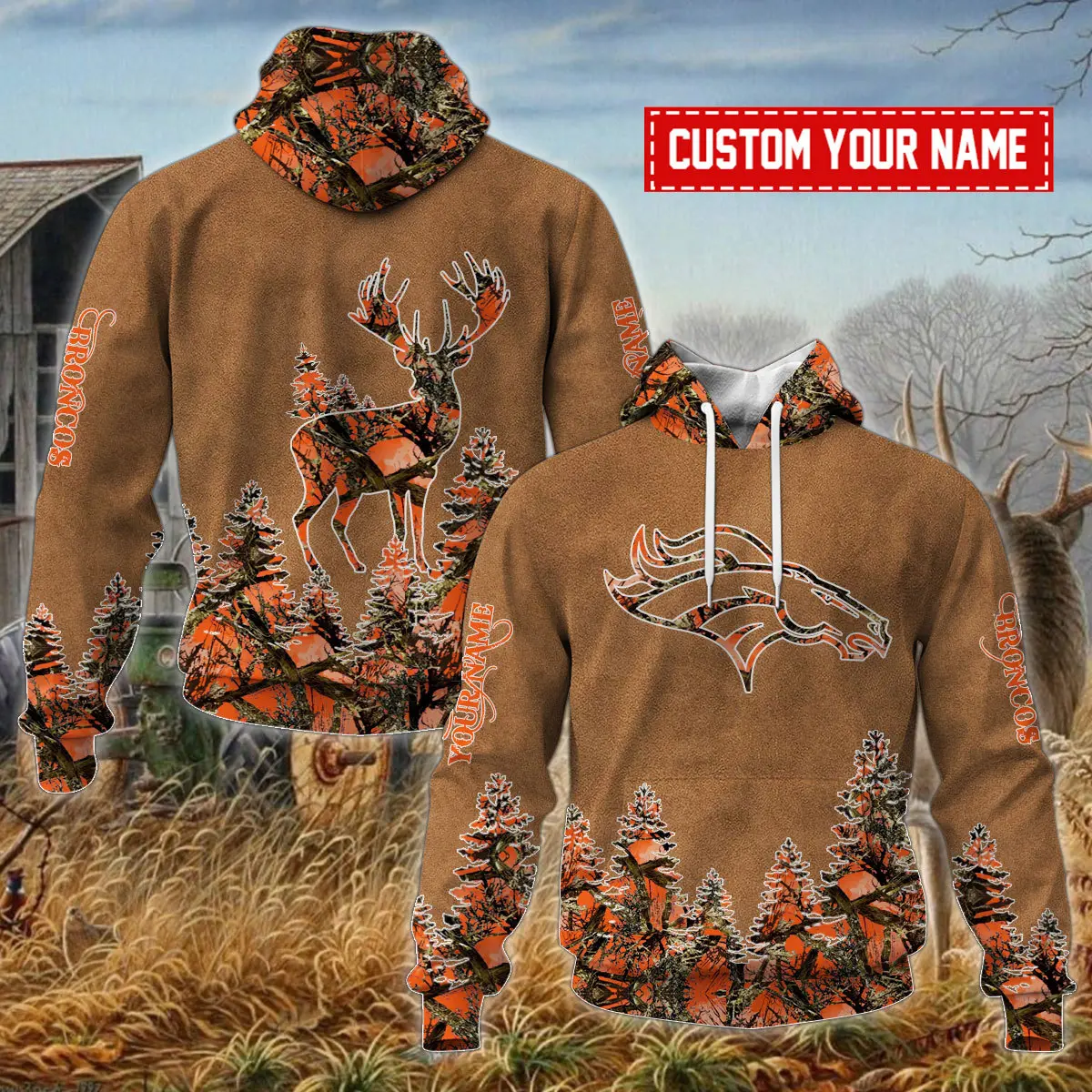 Denver Broncos Personalized NFL X Camo Hunting Brown Unisex Hoodie 2024/25 Team Color WHD5093