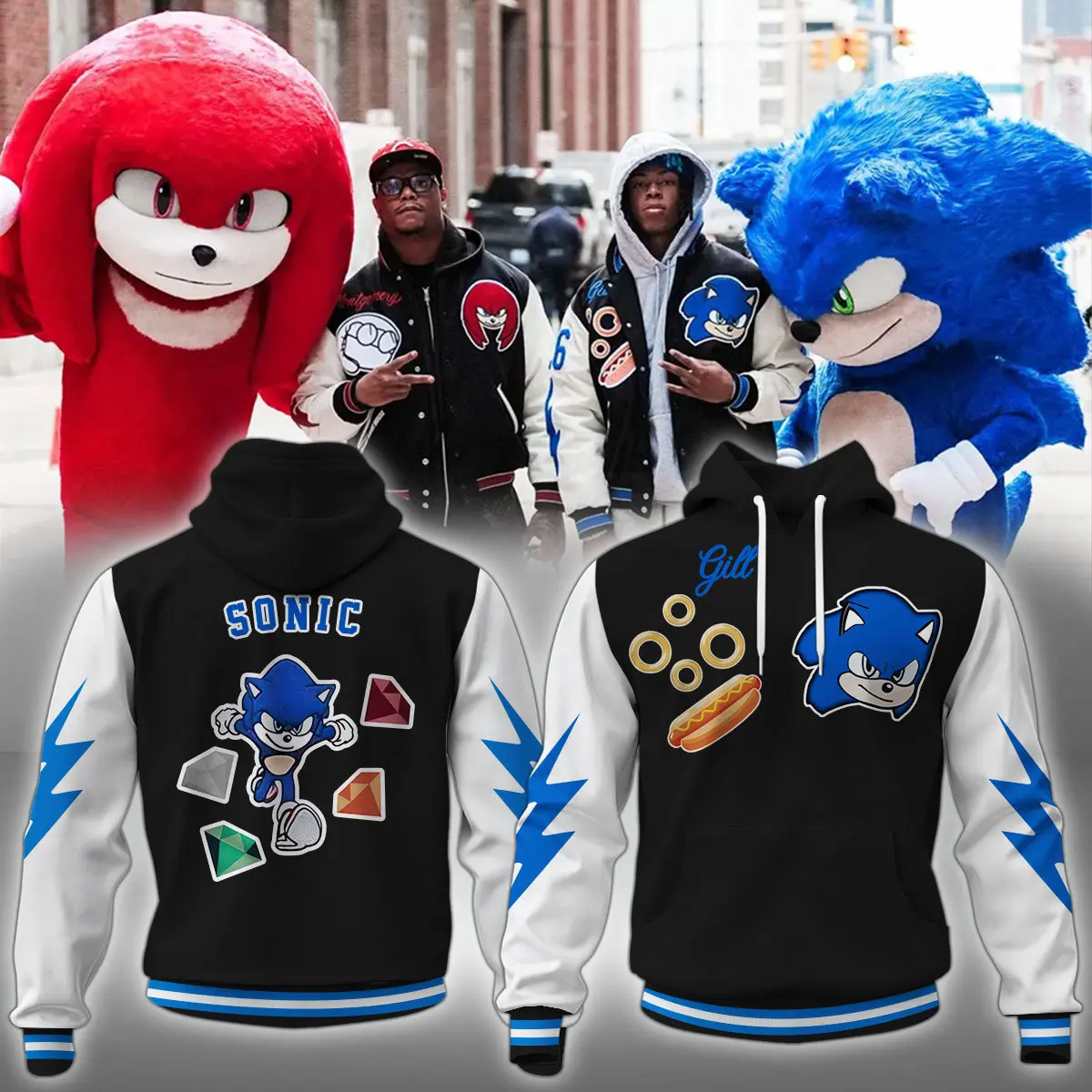 Detroit Lions Sonic And Knuckles Hoodie Set - Black/Blue HCJ1718