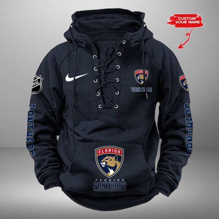 Florida Panthers NHL Swoosh Hooded Lace Up Retro Vintage Hoodie Custom Name