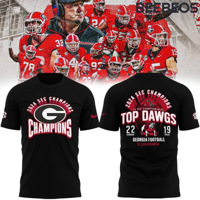 Georgia Bulldogs 2024 SEC Champions Top Dawgs Black Performance T-Shirt