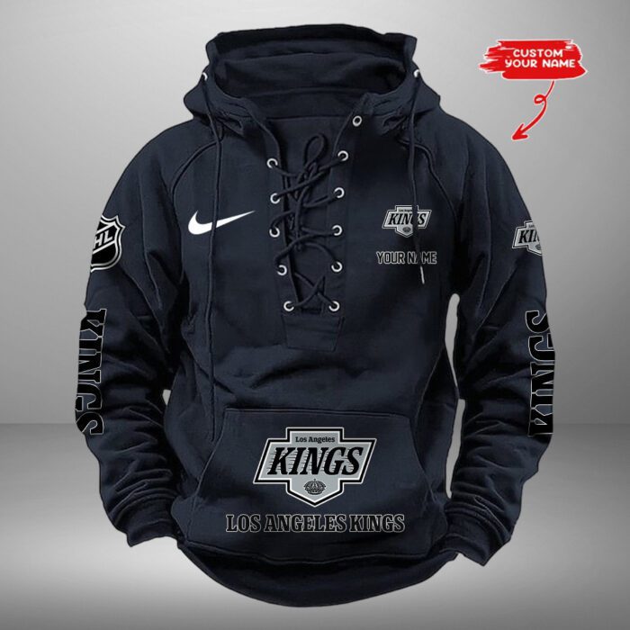 Los Angeles Kings NHL Swoosh Hooded Lace Up Retro Vintage Hoodie Custom Name