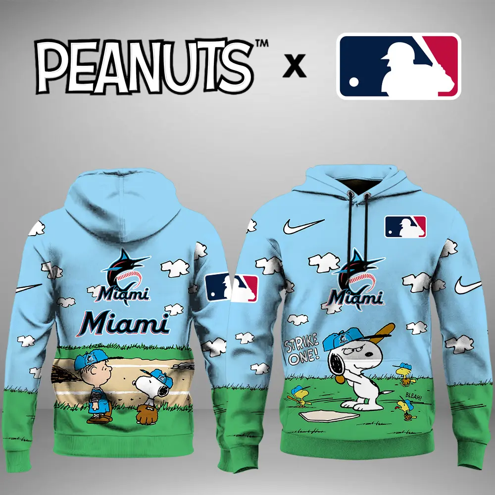 Miami Marlins MLB X Snoopy Peanuts' 75th Anniversary Unisex Hoodie