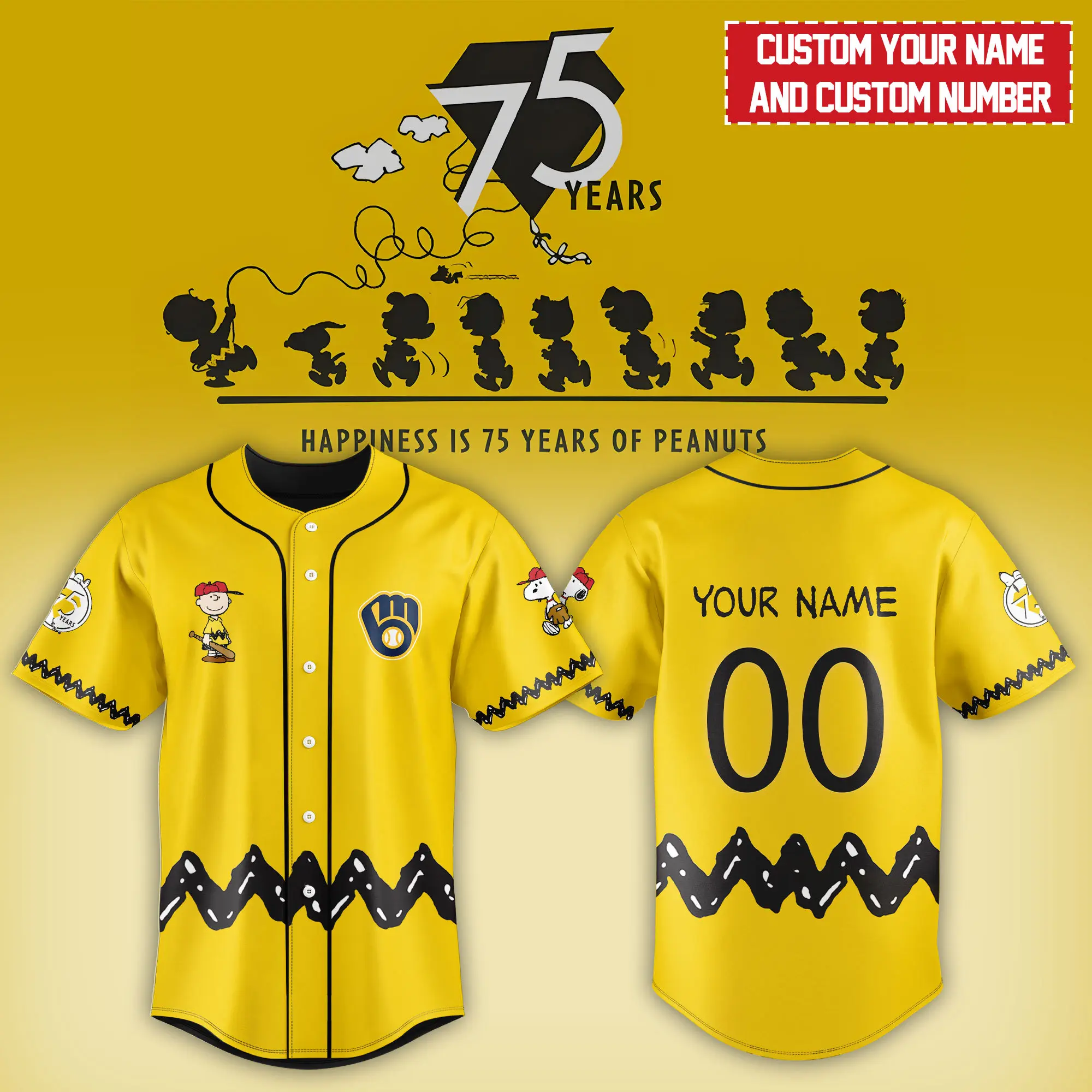 Milwaukee Brewers MLB X Snoopy Peanuts' 75th Anniversary Baseball Jersey