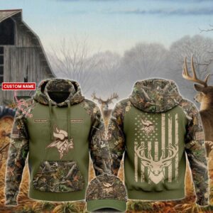 Minnesota Vikings NFL x Hunting Unisex Hoodie Cap Joggers Set - Military Green HCJ1699