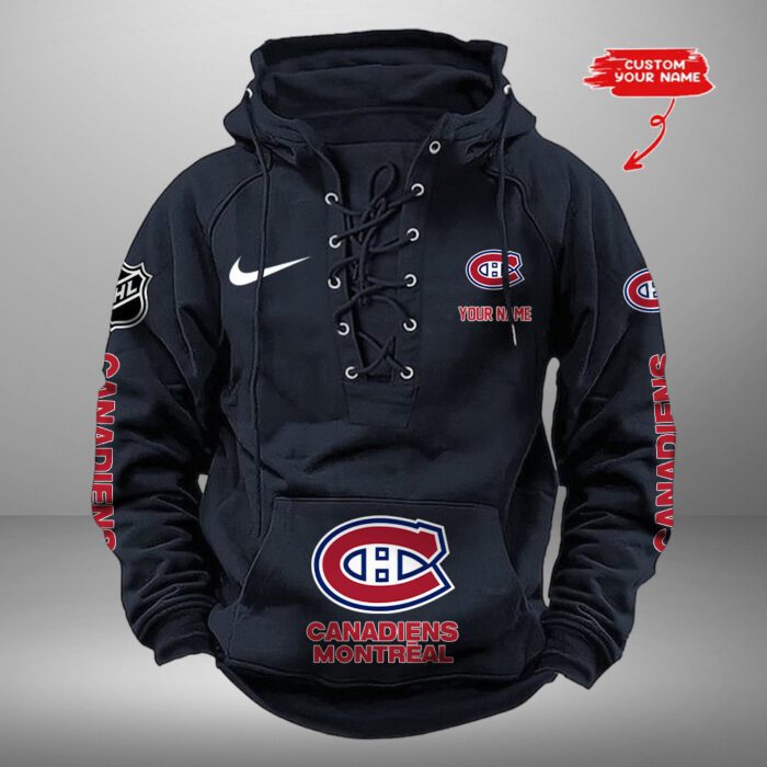 Montreal Canadiens NHL Swoosh Hooded Lace Up Retro Vintage Hoodie Custom Name