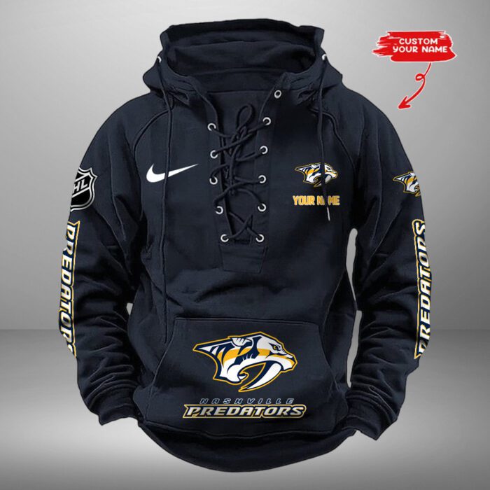 Nashville Predators NHL Swoosh Hooded Lace Up Retro Vintage Hoodie Custom Name