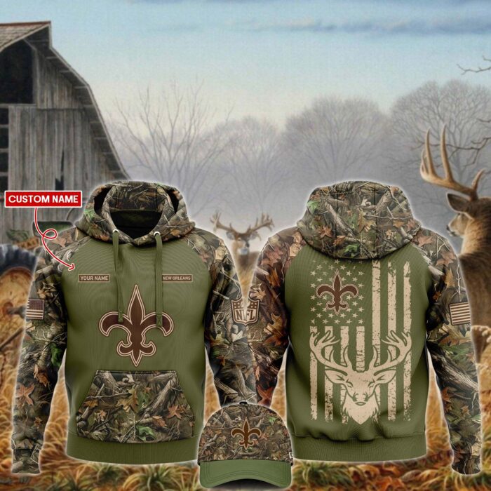 New Orleans Saints NFL x Hunting Unisex Hoodie Cap Joggers Set - Military Green HCJ1695