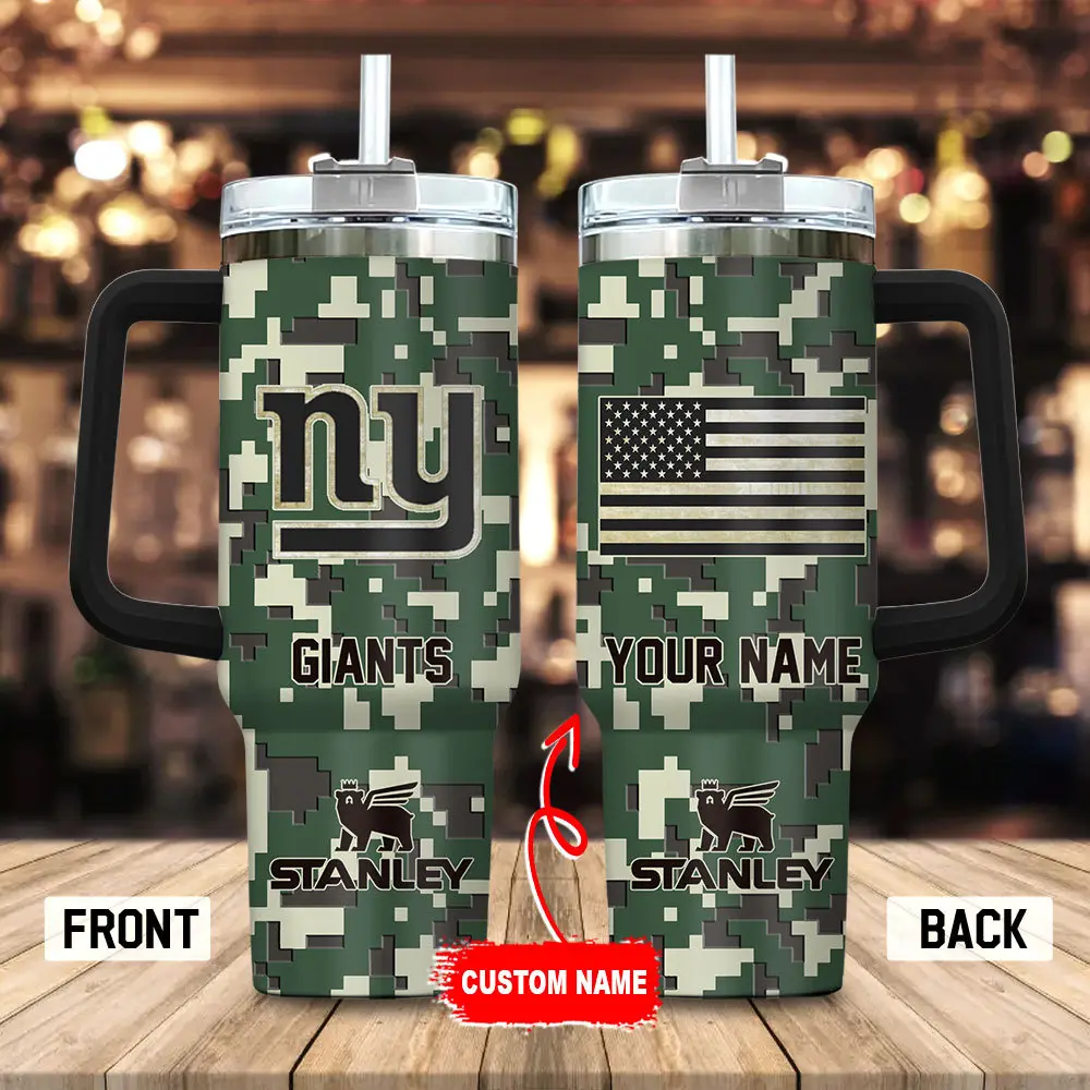 New York Giants Personalized NFL Camo Military Green Pattern Stanley Tumbler 40Oz