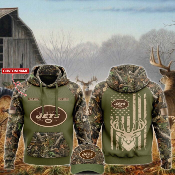 New York Jets NFL x Hunting Unisex Hoodie Cap Joggers Set - Military Green HCJ1696