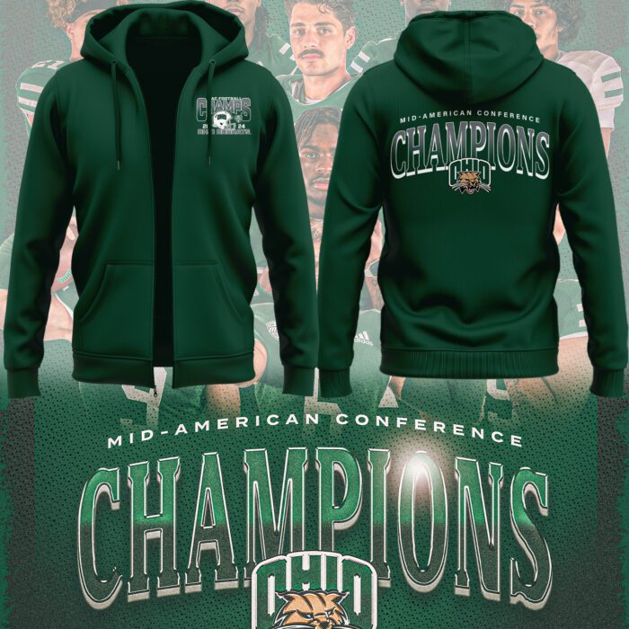 Edition 2024 MAC Champions Ohio Bobcats Football Zip Hoodie FZH1030