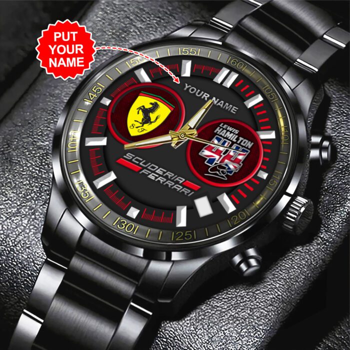 Personalized Scuderia Ferrari x Lewis Hamilton Black Stainless Steel Watch CGN5189