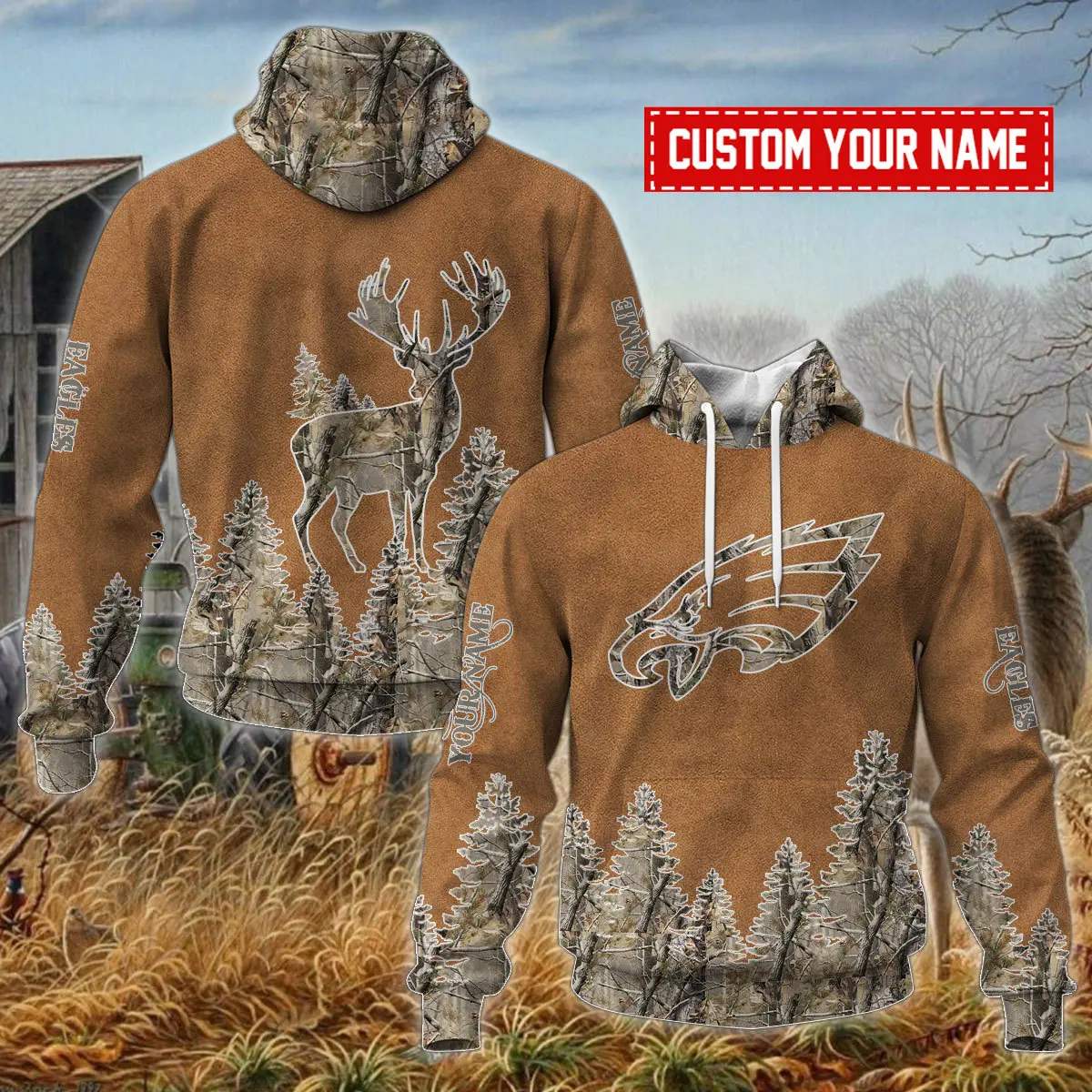 Philadelphia Eagles Personalized NFL X Camo Hunting Brown Unisex Hoodie 2024/25 WHD5083