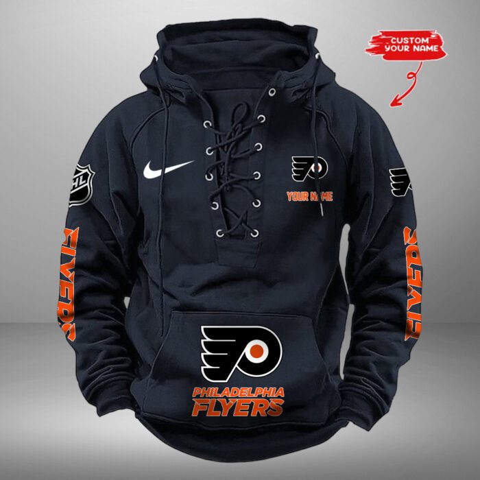 Philadelphia Flyers NHL Swoosh Hooded Lace Up Retro Vintage Hoodie Custom Name