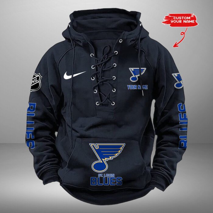 St Louis Blues NHL Swoosh Hooded Lace Up Retro Vintage Hoodie Custom Name