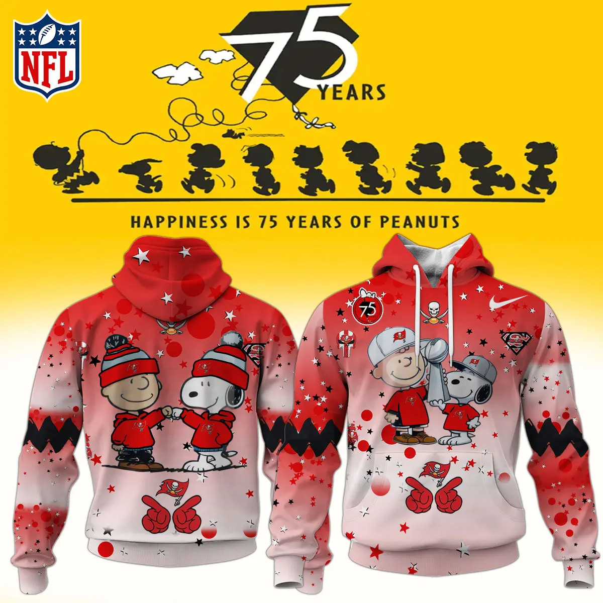 Tampa Bay Buccaneers NFL Snoopy and Charlie Brown Peanuts 75th Anniversary Unisex Hoodie