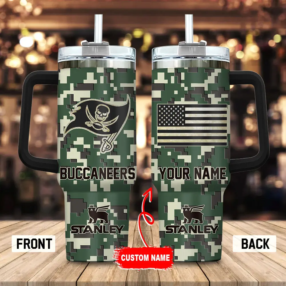 Tampa Bay Buccaneers Personalized NFL Camo Military Green Pattern Stanley Tumbler 40Oz