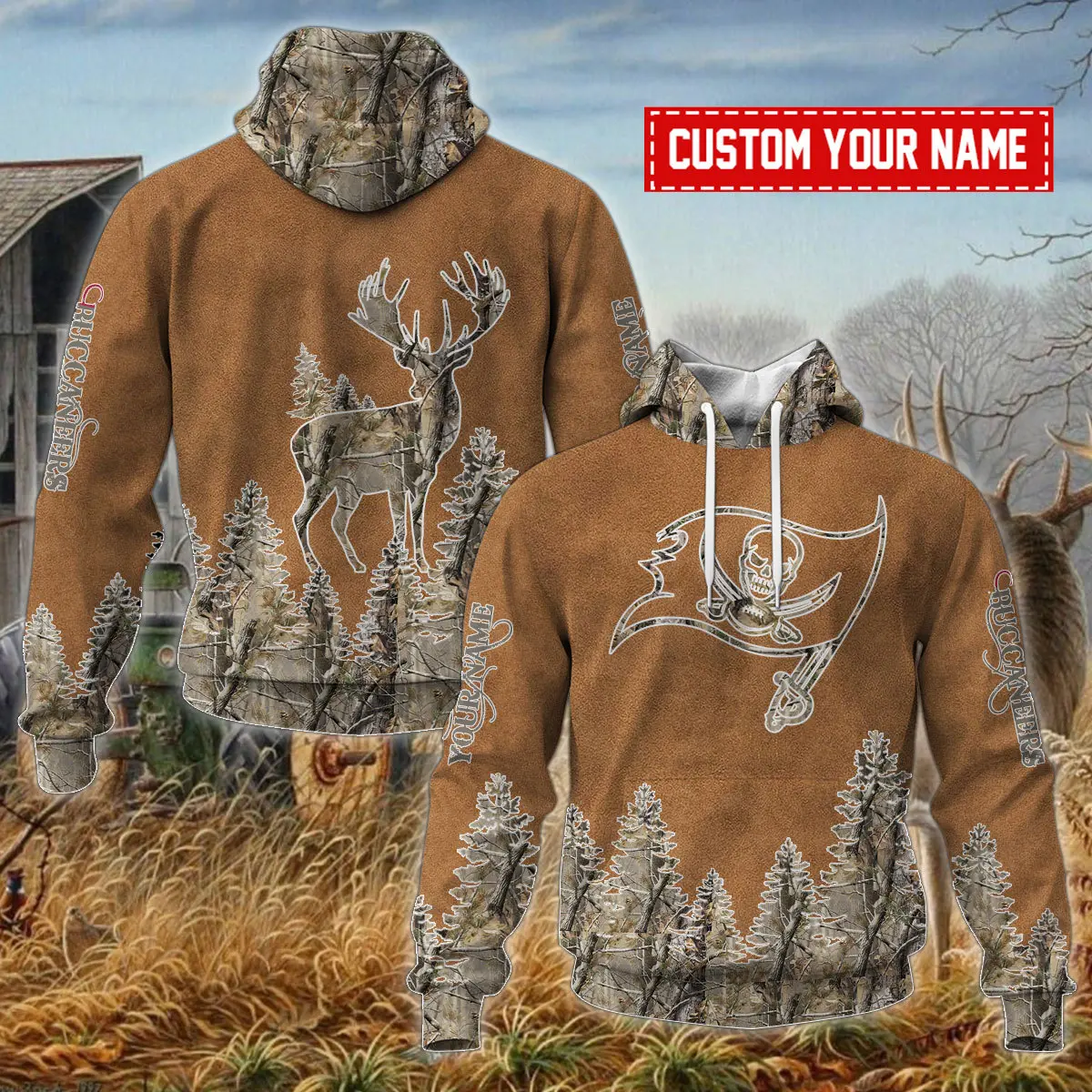 Tampa Bay Buccaneers Personalized NFL X Camo Hunting Brown Unisex Hoodie 2024/25 WHD5085