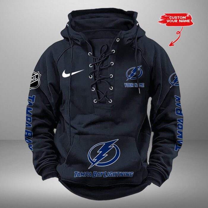 Tampa Bay Lightning NHL Swoosh Hooded Lace Up Retro Vintage Hoodie Custom Name