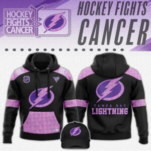 Tampa Bay Lightning x Hockey Fights Cancer Black Unisex Hoodie Cap Joggers Set 2024/25 HCJ1331